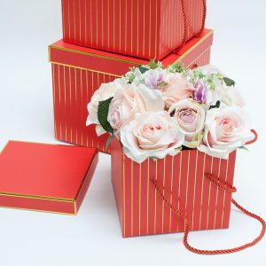 W9455red Red with Golden Grids Square Flower Boxes Set of 3
