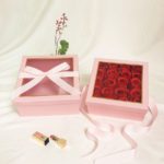 W9573 Pink Square Flower Boxes With Window and Ribbon Set of 2