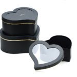 W9723 Royal Black Heart Shape Flower Boxes With Top Window (Set of 3)