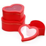 W9725 Red Heart Shape Flower Boxes With Window Set of 3