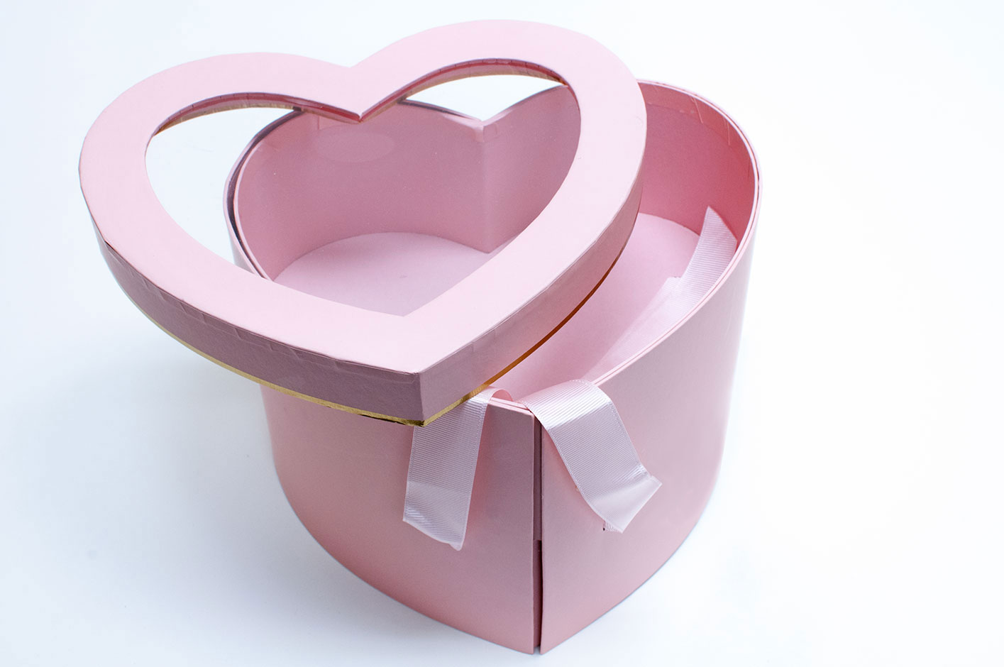 W9851plain-3 Pink Two Tier Heart Shape Flower Box