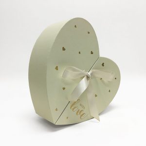 Ivory Heart Shape Flower Box with Ribbon Opens From Middle Nested Heart