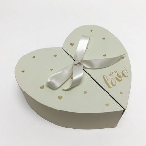 Ivory Heart Shape Flower Box with Ribbon Opens From Middle Nested Heart