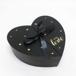 w6876 Black Heart Shape Flower Box with Ribbon Opens From Middle Nested Heart