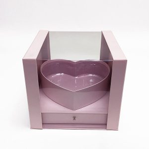 W7247 Pink Clear Square PVC Flower Box With Heart Shape in the Middle