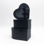 W7404 Black Heart Shape Flower Boxes Set of 3 With Ribbon