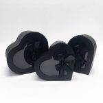 W7404 Black Heart Shape Flower Boxes Set of 3 With Ribbon