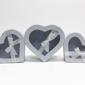W7405 White Heart Shape Flower Boxes Set of 3 With Ribbon