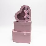 W7406 Pink Heart Shape Flower Boxes Set of 3 With Ribbon