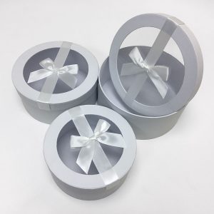 W7409 White Round Shape Flower Boxes Set of 3 With Ribbon