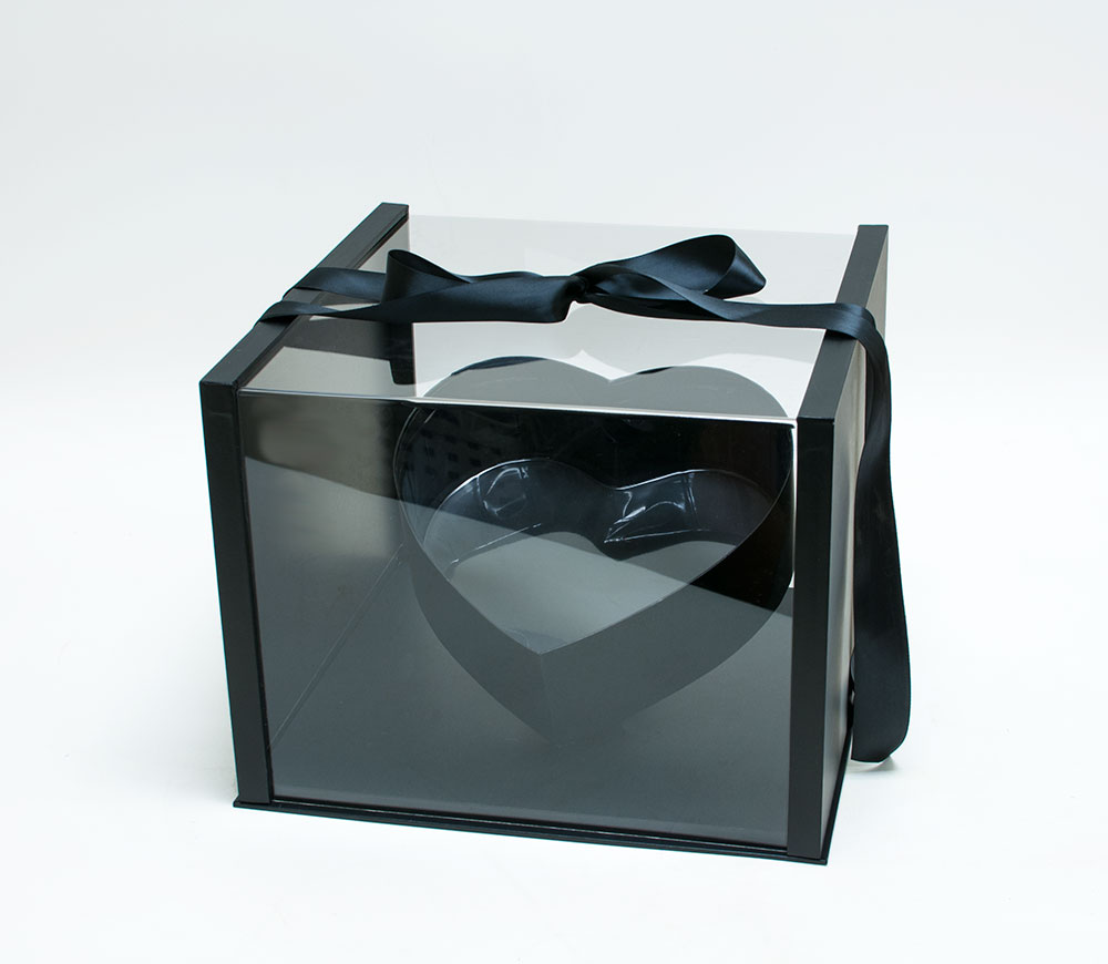 Black Acrylic Flower Box with Tilted Heart