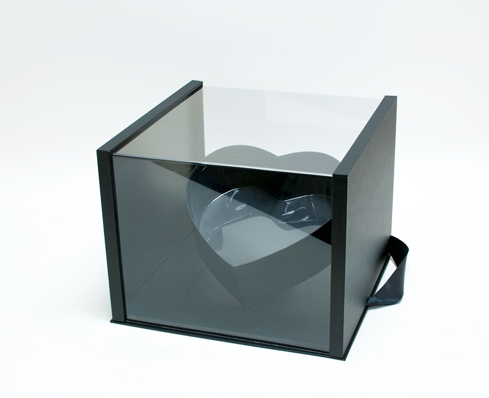 Black Acrylic Flower Box with Tilted Heart