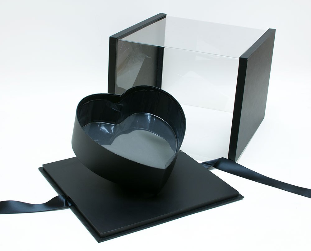 Black Acrylic Flower Box with Tilted Heart