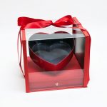 1119Ared  Red Acrylic Square Flower Box Tilted Heart Center And Drawer