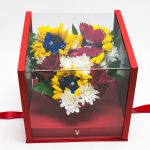 1119Ared  Red Acrylic Square Flower Box Tilted Heart Center And Drawer