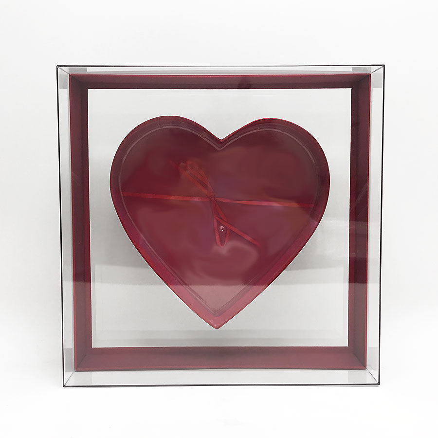 Large Red Transparent Square Heart Shape Flower Box