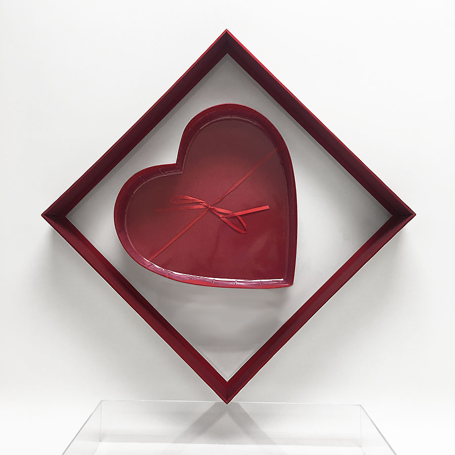 Large Red Transparent Square Heart Shape Flower Box