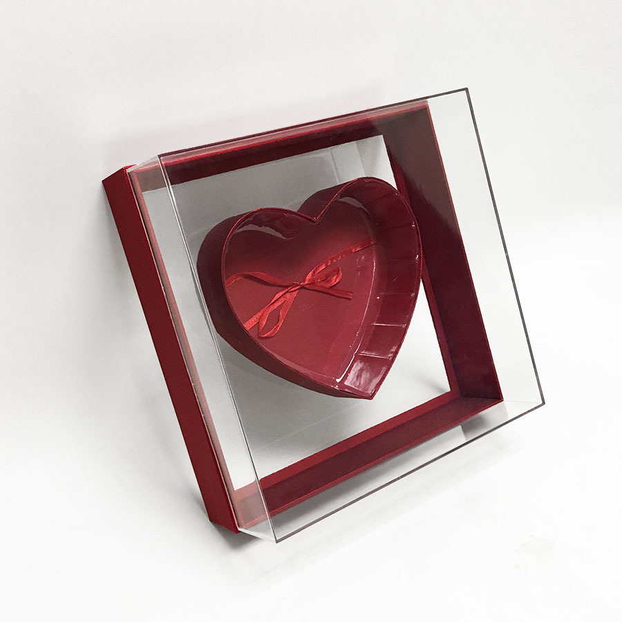 Acry101smred-2 Red Clear Square Heart Shape Flower Box