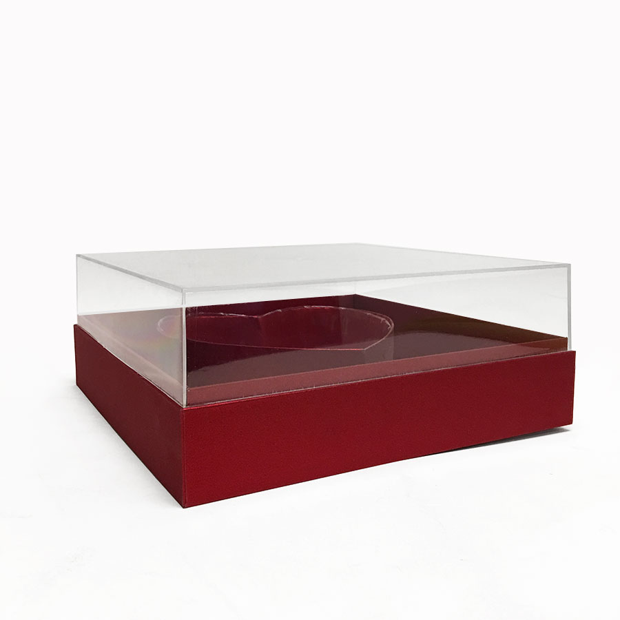 Acry101smred-3 Red Clear Square Heart Shape Flower Box