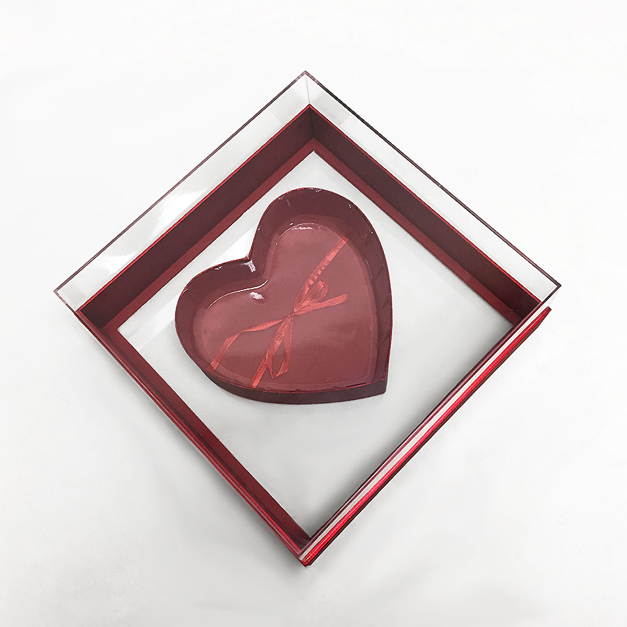 Acry101smred-4 Red Clear Square Heart Shape Flower Box