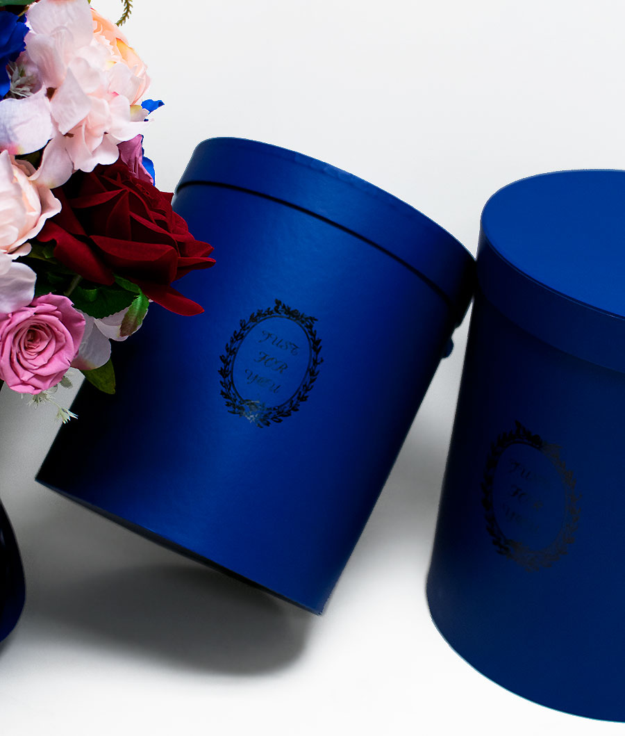 Royal Blue Round Flower Boxes Set of 3