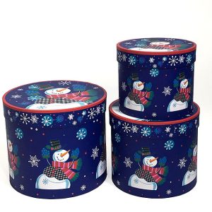 W7826 Blue Round Snowman Christmas Flower Boxes Set of 3