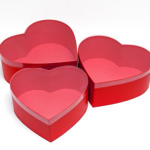 W6634 PVC Clear Lid Red Heart Shape Flower Box Set of 3