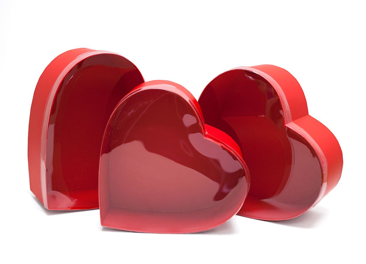 Set of 3 Red heart shape flower boxes