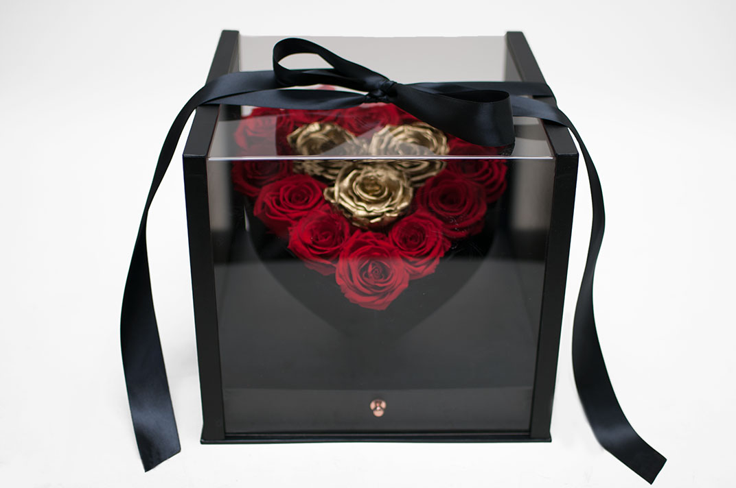 Black Acrylic Square Flower Box Tilted Heart Center And Drawer