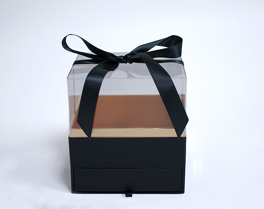 w5318 Black Acrylic Square Flower Box with Drawert-2 w5318 Black Acrylic Square Flower Box with Drawer