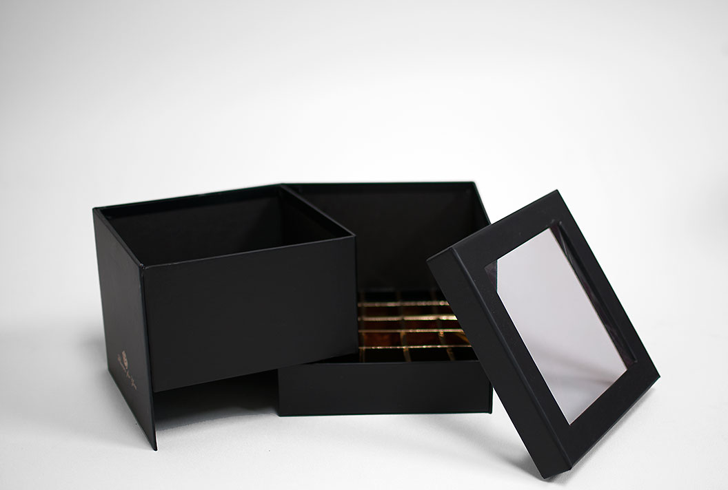 W9768-2WEB Black Square Double Layer Flower Box With Window