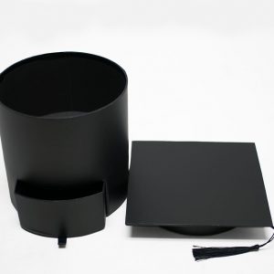 W7957 Black Graduation Cap Flower Box with Drawer