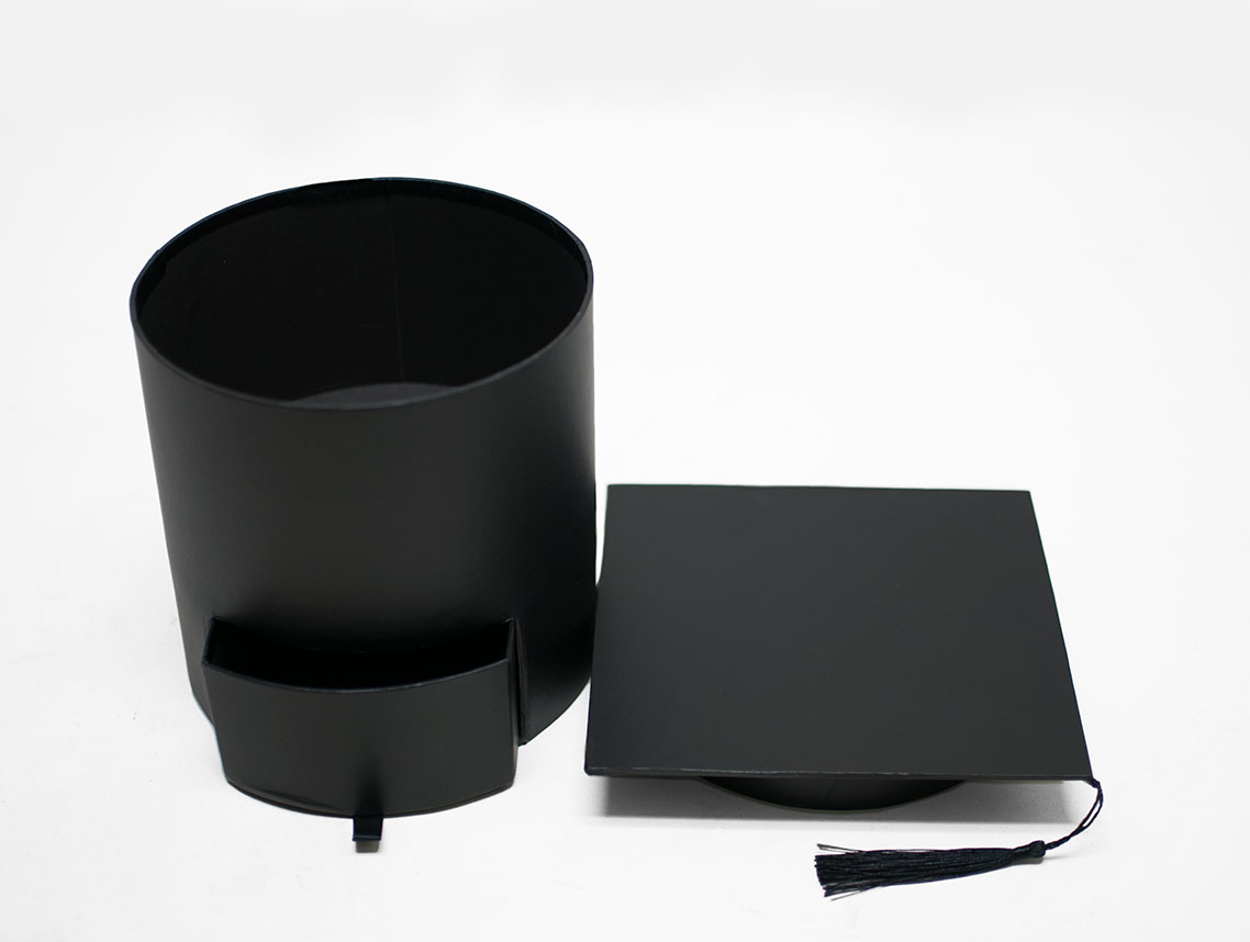 W7957 Black Graduation Cap Flower Box with Drawer