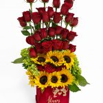 W7649 Red Set of 3 Velvet Square Flower Boxes