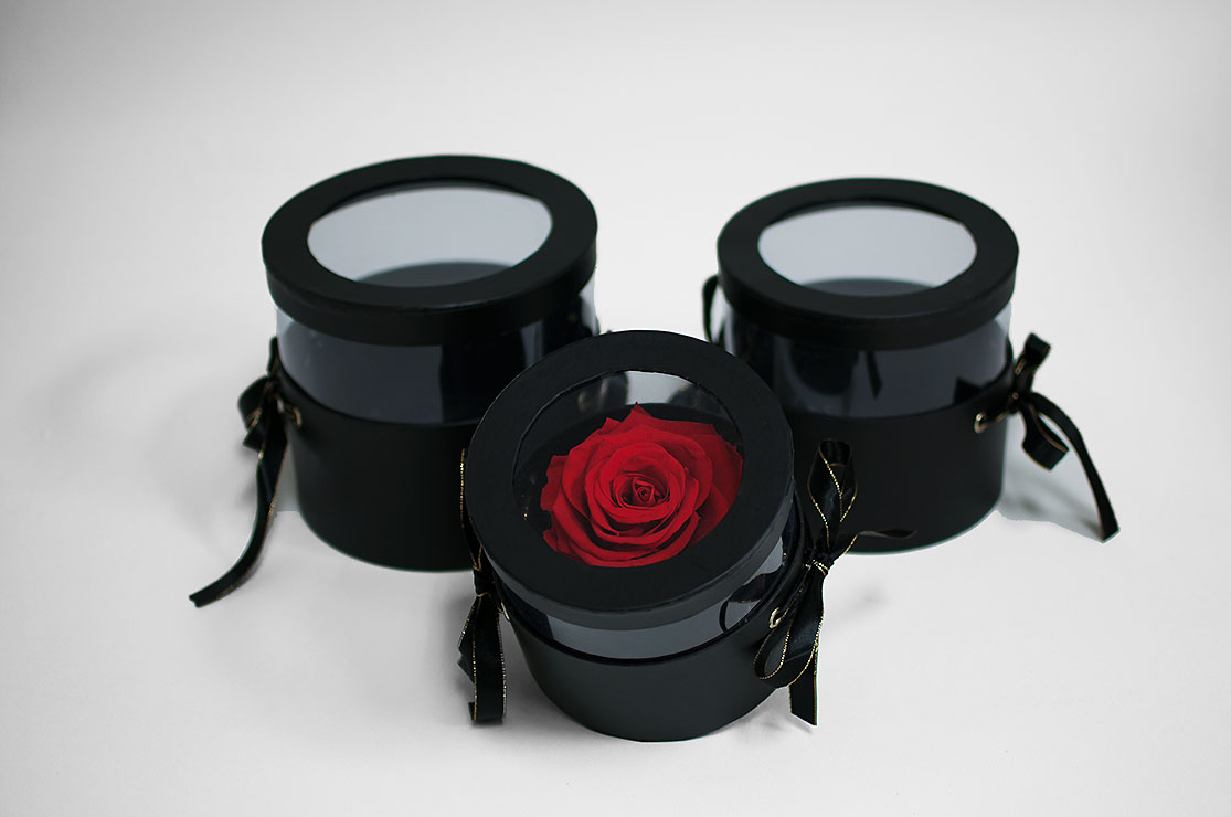 Black Set of 3 Round Flower Boxes With Window