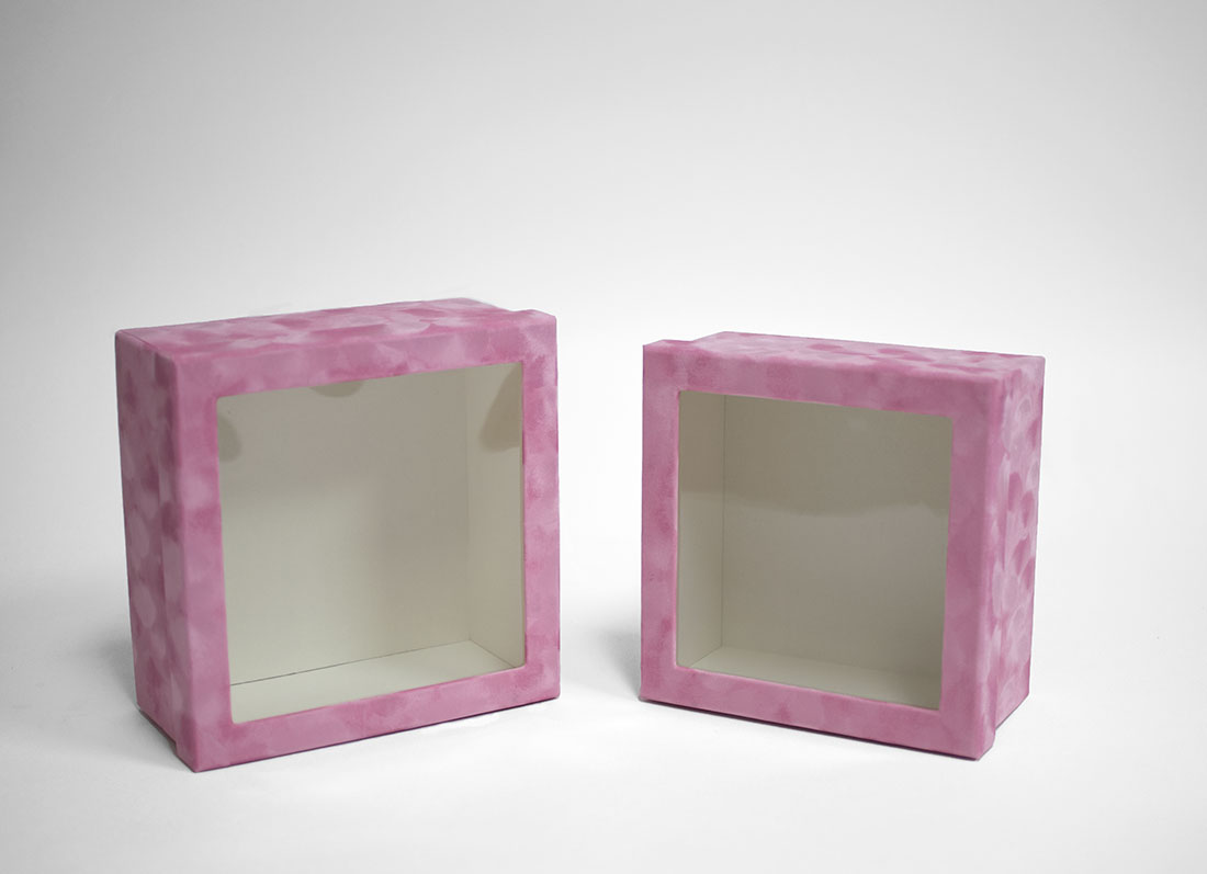 w7337 Pink Velvet Square Flower Box with Window Set of 2