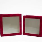 w7338 Red Velvet Square Flower Box with Window Set of 2