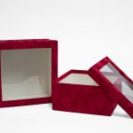 w7338 Red Velvet Square Flower Box with Window Set of 2