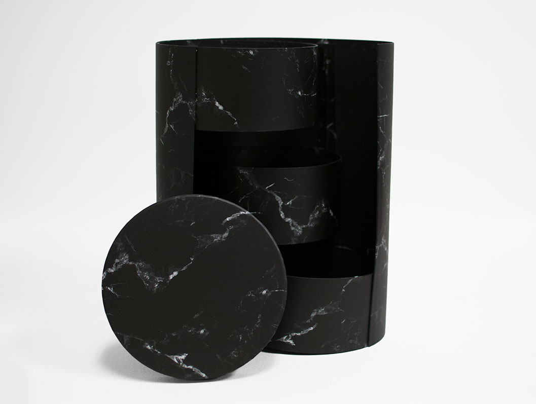 w7365 Black Marble Round 3 Tiers Triple Layer Flower Box