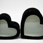 w7758 Black Velvet Heart Shaped Flower Box with Window Set of 2