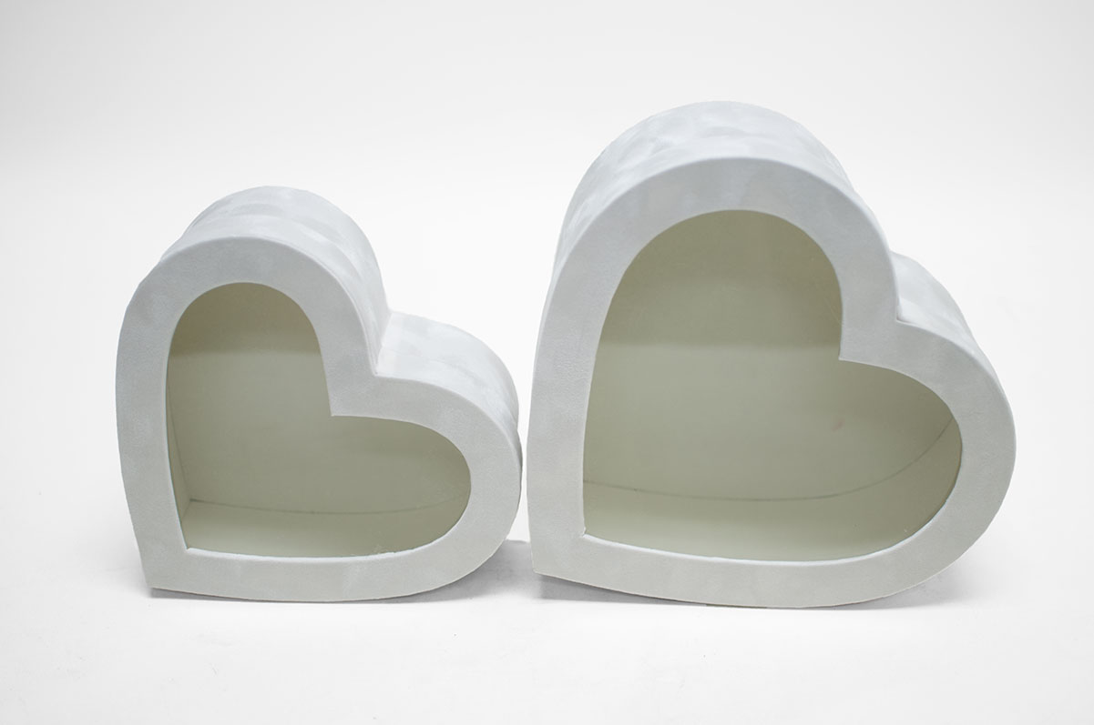 w7759 White Velvet Heart Shaped Flower Box with Window Set of 2