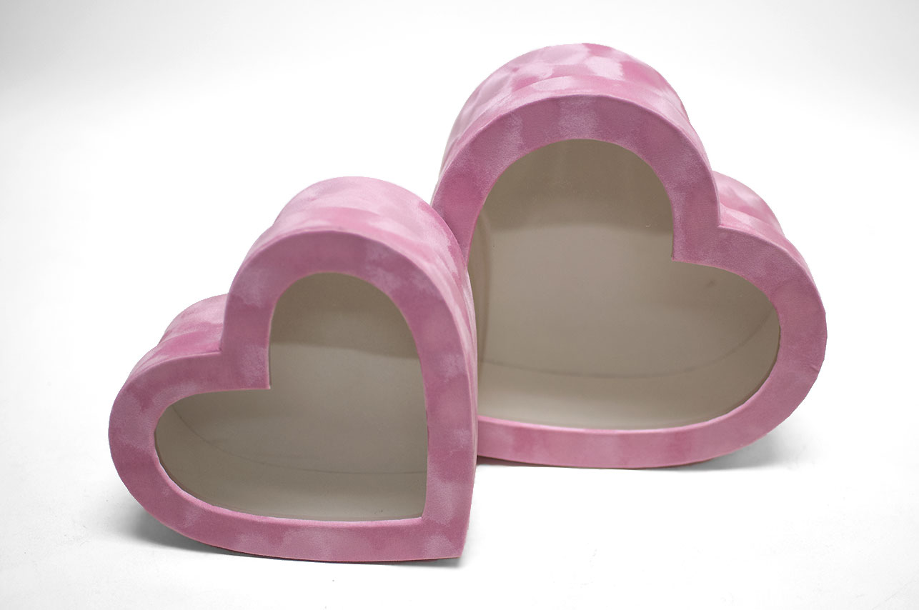 w7760 Pink Velvet Heart Shaped Flower Box with Window Set of 2