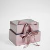 W7970 Rose Gold Rectangular Flower Boxes With Clear Lid and Ribbon Set of 2