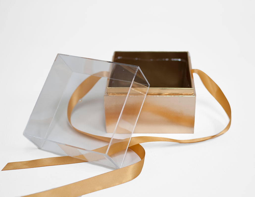 1131Agold Mini Gold Acrylic Square Flower Box