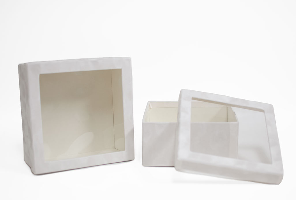 w7336 White Velvet Square Flower Box with Window Set of 2