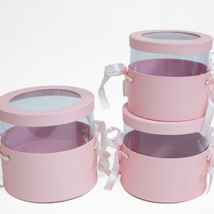 W6788 Pink Set of 3 Round Flower Boxes With Window