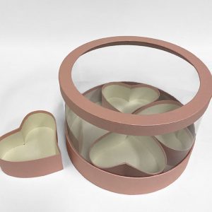 W3030 Pink Clear Round Flower Box with 4 Hearts