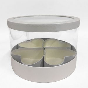W3029 White Clear Round Flower Box with 4 Hearts