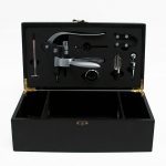 ZJ728 Vintage Wooden Black Wine Bottle Box and Opener Set (holds 2 bottles)