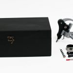 ZJ728 Vintage Wooden Black Wine Bottle Box and Opener Set (holds 2 bottles)